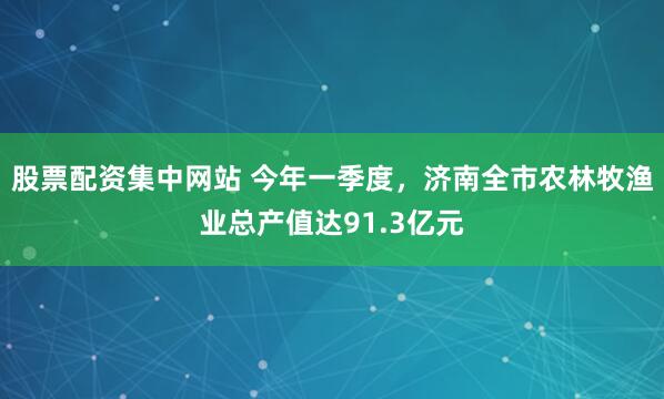 股票配资集中网站 今年一季度，济南全市农林牧渔业总产值达91.3亿元