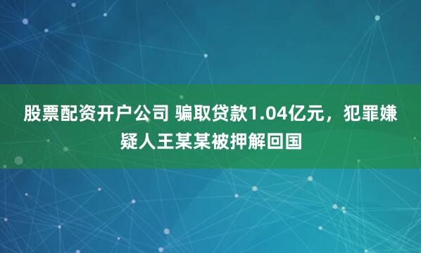 股票配资开户公司 骗取贷款1.04亿元，犯罪嫌疑人王某某被押解回国